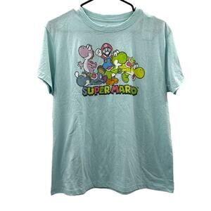 Nintendo Super Mario Yoshi's World Light Blue Short Sleeve Tee Shirt Size M‎